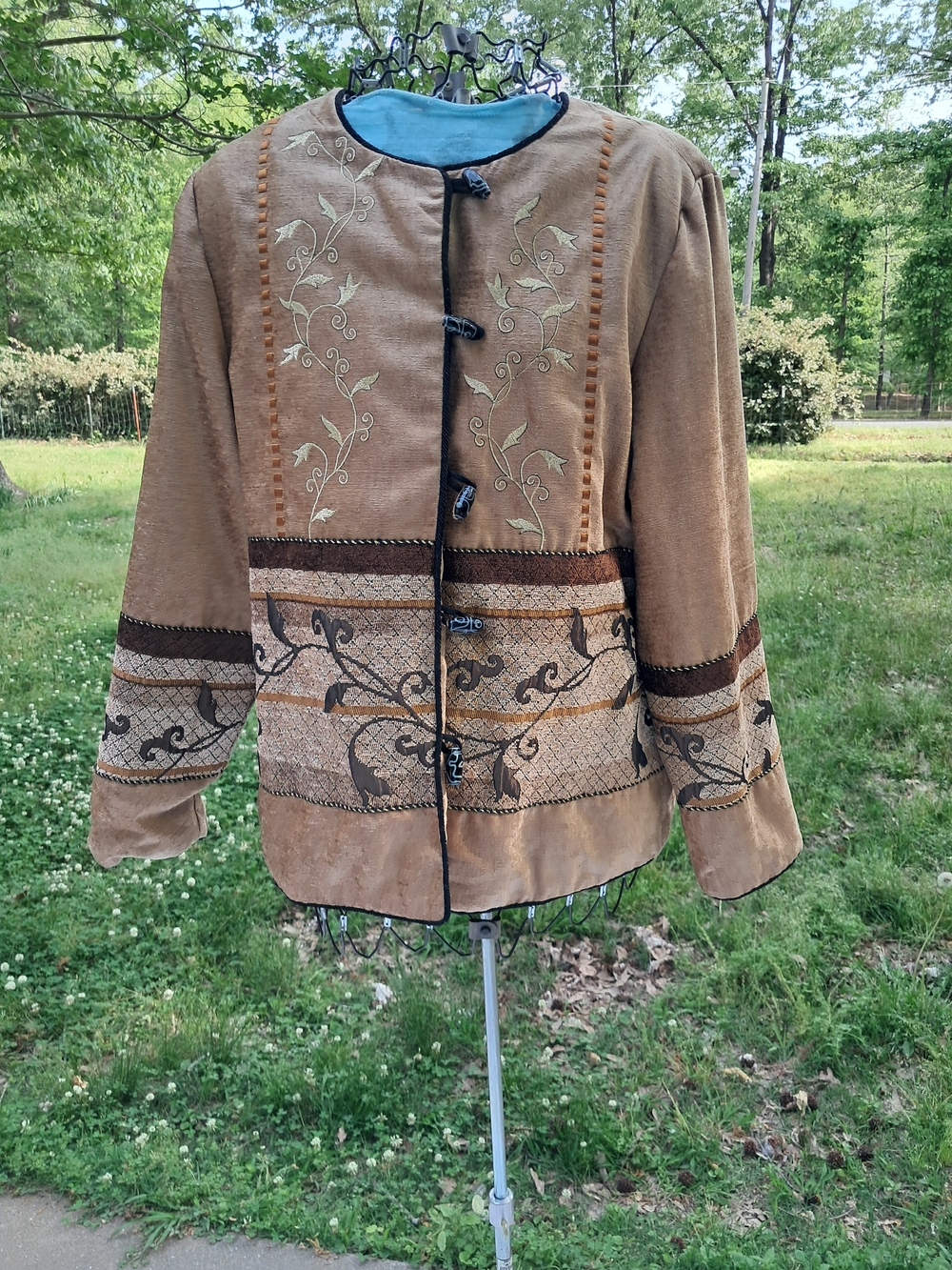 Brown Embroidered Toggle-Front Jacket